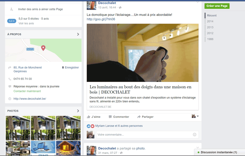 Page Facebook de Decochalet gerpinnes hainaut