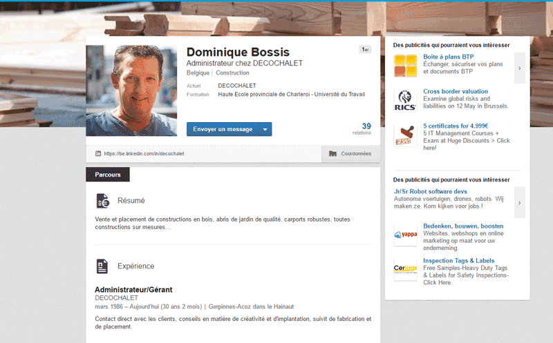 Page Linkedin Decochalet gerpinnes hainaut