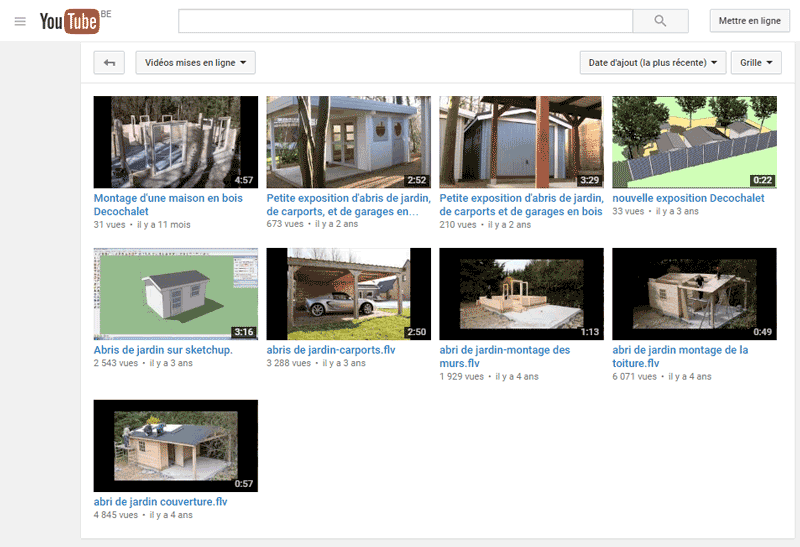 Page Youtube de Decochalet hainaut